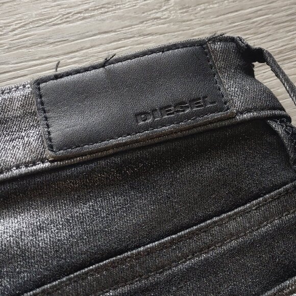 Diesel Women 27 Fits 28x29 Skinzee-Bk Super Slim Skinny Biker Ankle Zips Sparkle - Picture 10 of 15